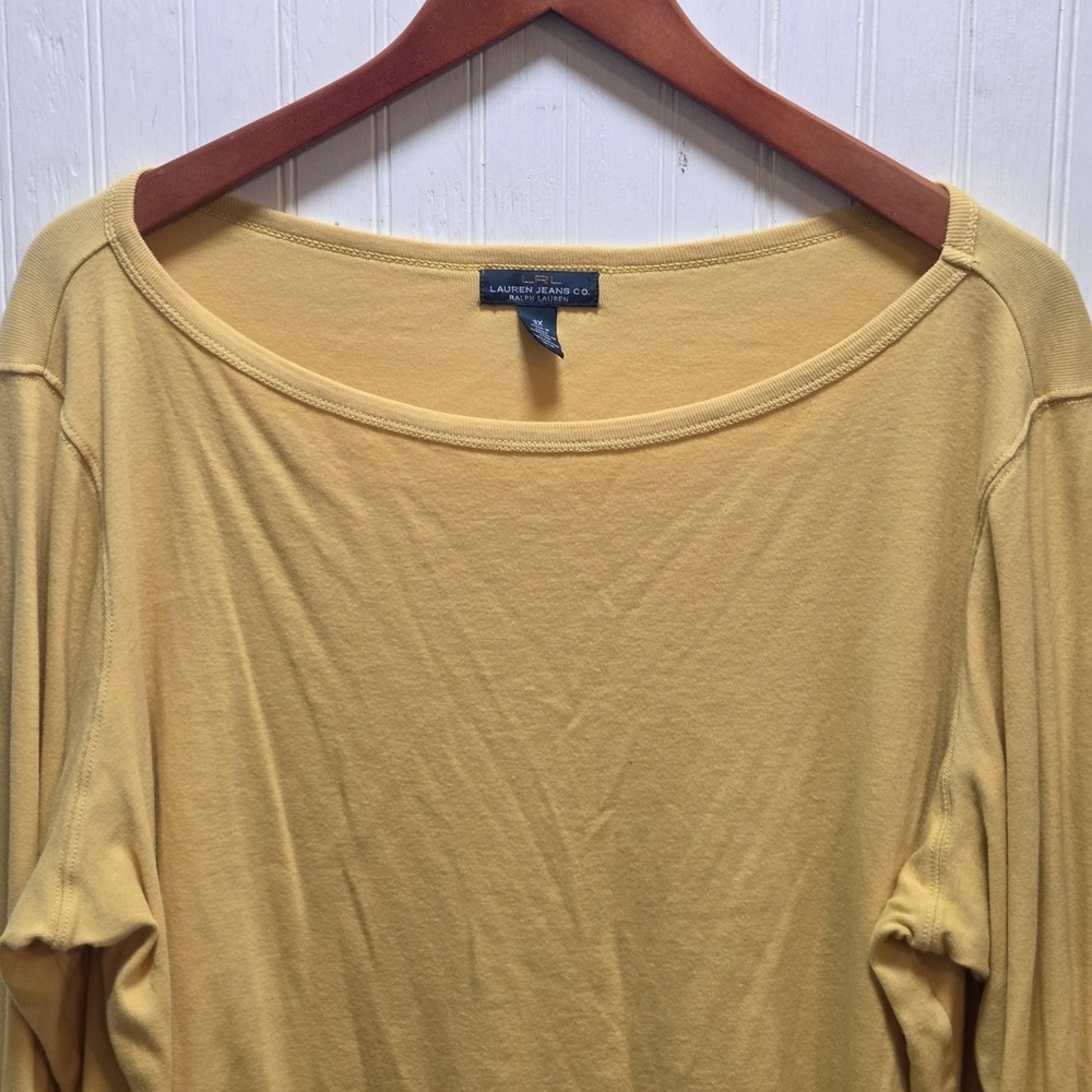 Lauren Jeans Co Ralph Lauren Shirt Womens 3X Yellow Boat Neck Lace Up Sleeve Top